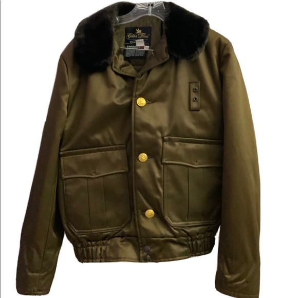 Golden Fleece Aviator Police Bomber Jacket Brown Size 40 Fur Collar Thinsulation - Picture 3 of 6